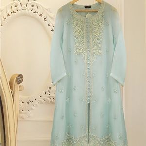 ❤️SOLD - Agha Noor Pure Chiffon Sky Blue Kurta w Trousers - Two Piece